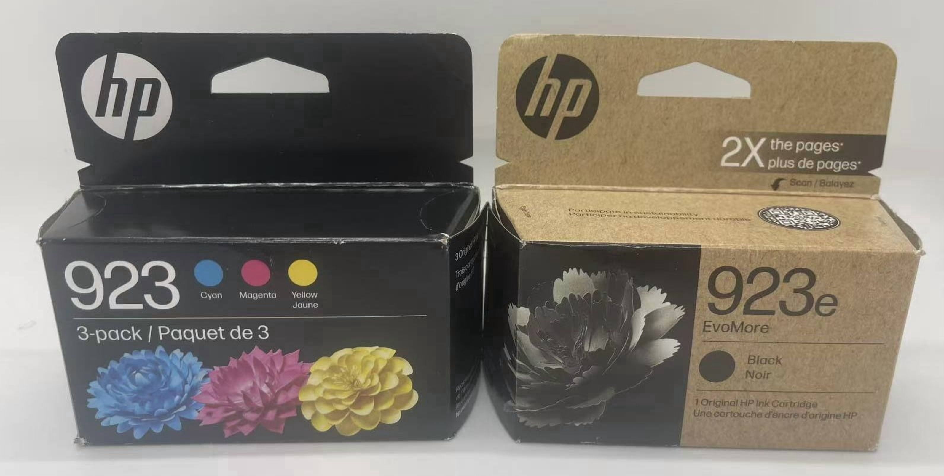Printer Ink 923 HP 923e EvoMore Black+ 923 Tri-Color Ink Cartridges (2-Pack) Works with ...