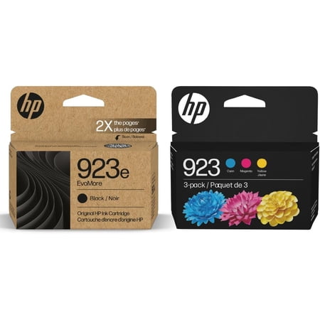 HP 923e EvoMore Black/ 923 Tri-Color Ink Cartridges (2-Pack) Works with Printer Series OfficeJet 8120, OfficeJet Pro 8130 Carbon Neutral C84QYLN (Sold without manufacturer warranty)