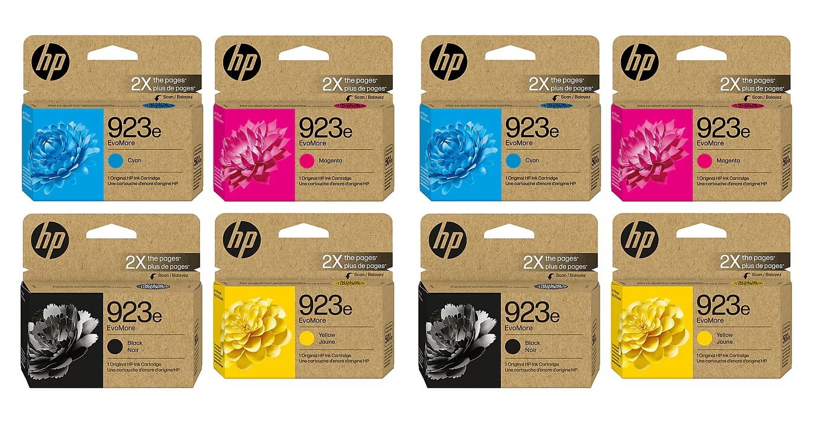 HP 923e EvoMore Black, Cyan, Magenta, Yellow (CMYK) 8-Pack Original Ink ...