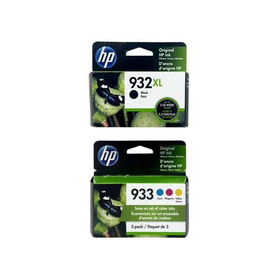 HP 932XL 933 High Yield Black and Standard Cyan, Magenta, Yellow Color Ink Cartridges