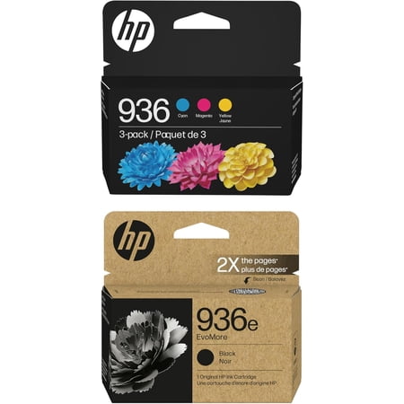 HP 936e Black EvoMore Ink/936 Tri-Color Ink Cartridges (2-Pack) Works with Printer Series: OfficeJet 9120, Pro 9100, Pro Wide Format 9700 C84QZLN (Sold without manufacturer warranty)