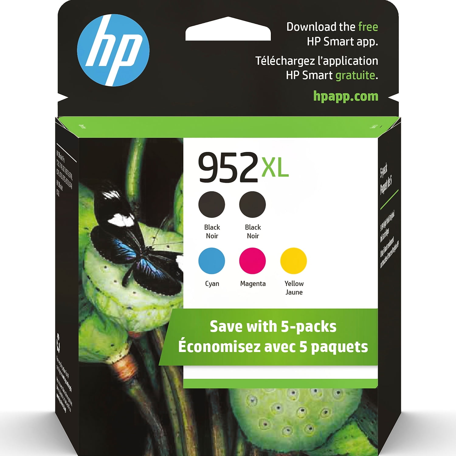 HP 952XL High Yield Ink Cartridge, Black, Cyan, Magenta, Yellow, 5