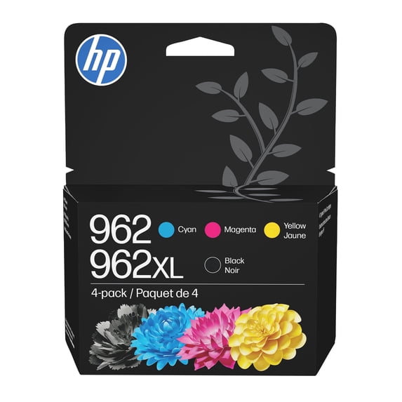 HP 962XL Black High Yield & 962 Cyan Magenta Yellow Original Ink Cartridges 4-Pack 3JB34AN (Sold Without Manufacturer Warranty)