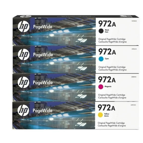 HP 972A Black/Cyan/Magenta/Yellow Original PageWide Cartridges, 4-Pack (F6T80AN, L0R86AN, L0R89AN, L0R92AN),