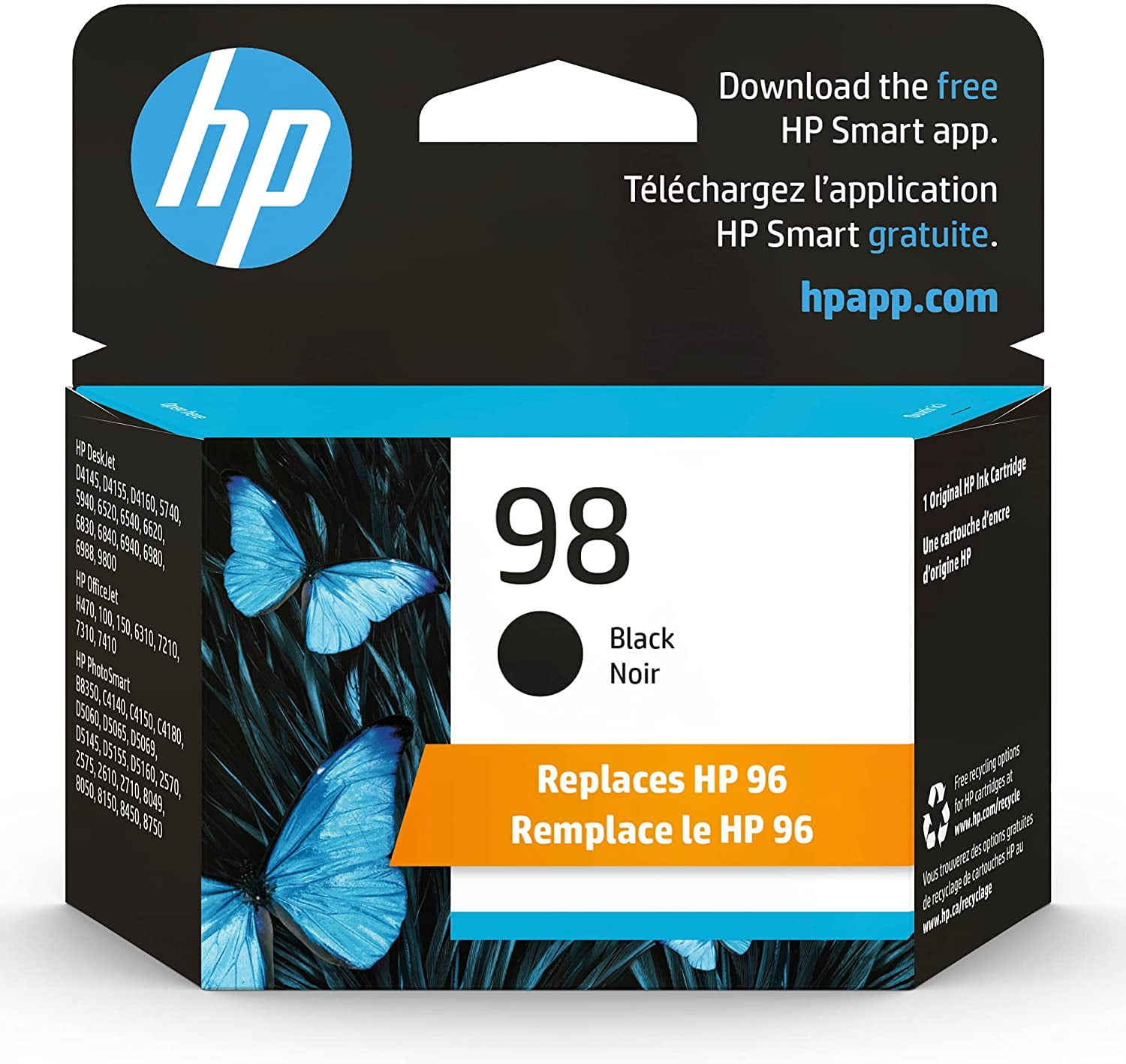 HP 98 Black Ink Cartridge Works with HP DeskJet D4100 5000 6000 9800 OfficeJet H470 100 6310 7000 PhotoSmart Walmart