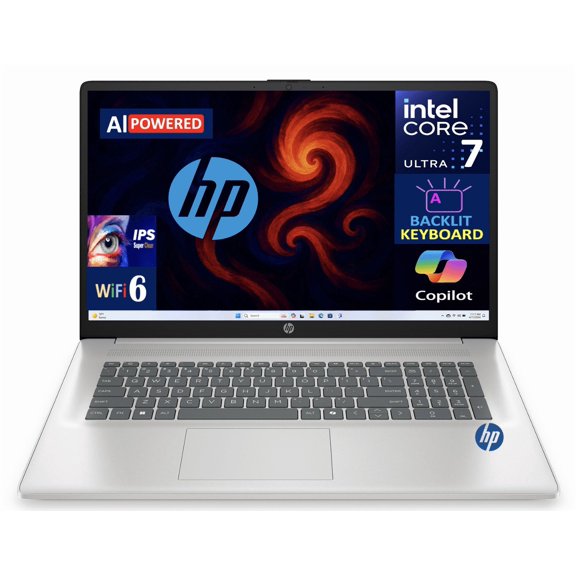 HP AI AI Powered Laptop 17.3in IPS FHD Display (Intel Ultra 7-255U, 16GB DDR5, 256GB SSD, Intel Graphics, Backlit KB, WiFi 6, Webcam, Bluetooth 5.4, Win 11 Home S-Mode)