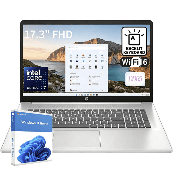 HP AI-Powered Laptop 17.3", Intel Ultra 7 12-Core Processor,16GB DDR5 Memory,1TB SSD, WiFi 6,Backlit Keyboard,Numeric Keypad,Windows 11 Home
