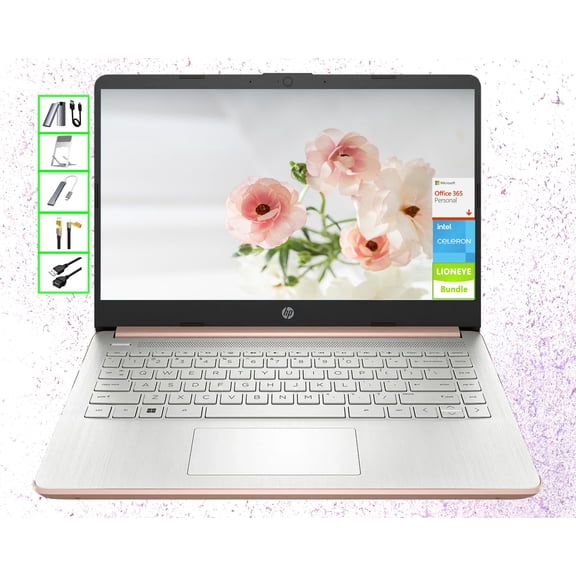 HP AI-Powered Laptop with Microsoft Office and 1TB Cloud Storage Included for 1-Year| 14" HD PC| 16GB RAM| 128GB SSD & 512GB Card & 128GB Portable SSD| Intel 4-Core CPU| Wecam| Windows 11| LE Bundle