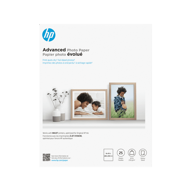 HP Advanced Glossy Photo Paper, 8' x 10', 25 Sheets/Pack (6J777A