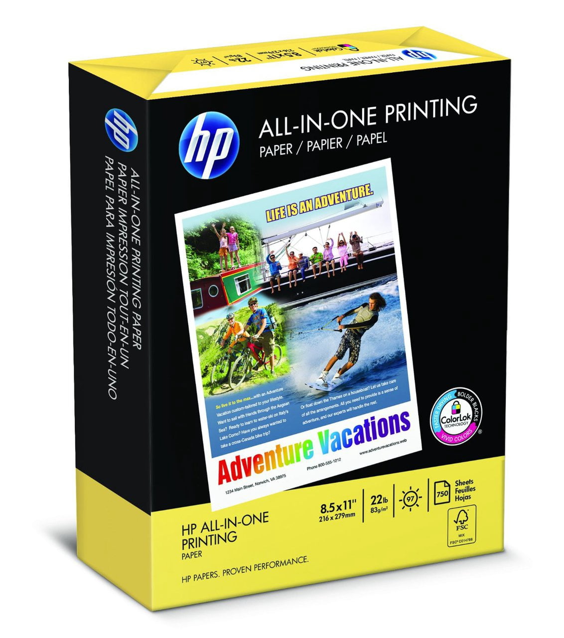 HP All-in-One 22 Copy Paper, 8.5x11, 96 Bright, 750 Mega Ream
