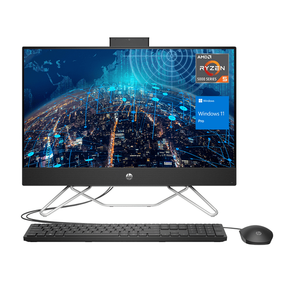 HP All-in-One Business Desktop, 23.8" FHD Display, AMD Ryzen 5 5500U, 16GB RAM, 1TB SSD, HDMI, Webcam, Wi-Fi, RJ-45, Wired Keyboard & Mouse, Windows 11 Pro