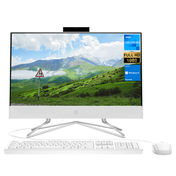 HP All-in-One Desktop, 21.5" FHD Screen, Intel Celeron J4025, 16GB RAM, 512GB SSD, Webcam, HDMI, Media Card Reader, Wi-Fi, Wired KB & Mouse, Windows 11 Home