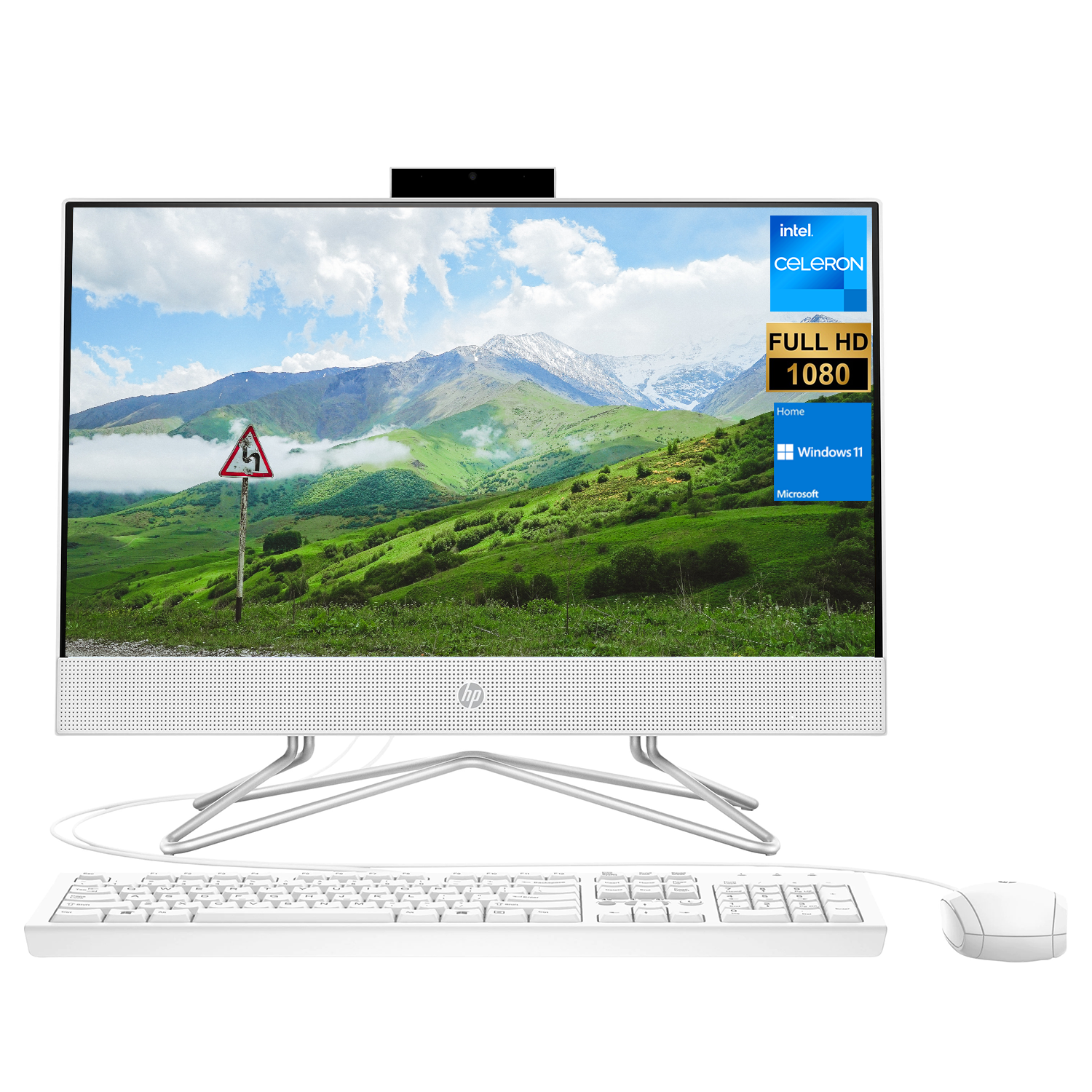 HP All-in-One Desktop, 21.5" FHD Screen, Intel Celeron J4025, 32GB RAM, 1TB SSD, Webcam, HDMI, Media Card Reader, Wi-Fi, Wired KB & Mouse, Windows 11 Home - image 1 of 5