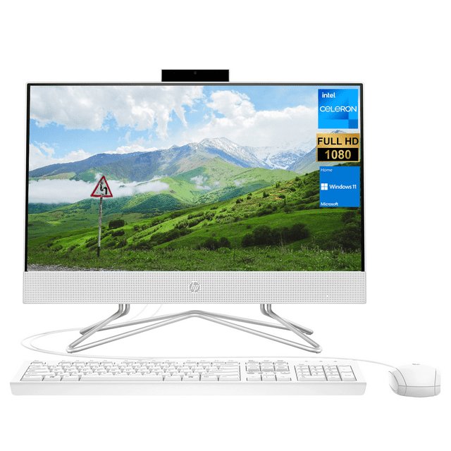 HP All-in-One Desktop, 21.5" FHD Screen, Intel Celeron J4025, 32GB RAM, 1TB SSD, Webcam, HDMI, Media Card Reader, Wi-Fi, Wired KB & Mouse, Windows 11 Home