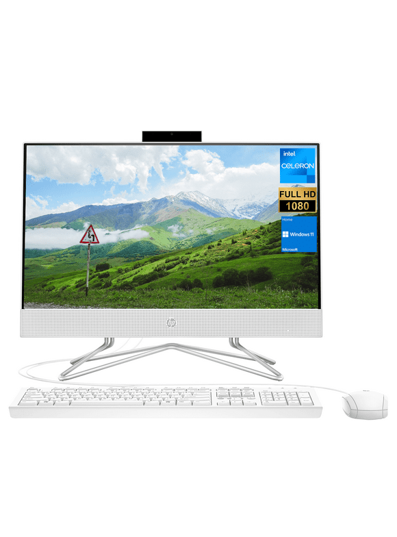 HP All-in-One Desktop, 21.5" FHD Screen, Intel Celeron J4025, 32GB RAM, 1TB SSD, Webcam, HDMI, Media Card Reader, Wi-Fi, Wired KB & Mouse, Windows 11 Home