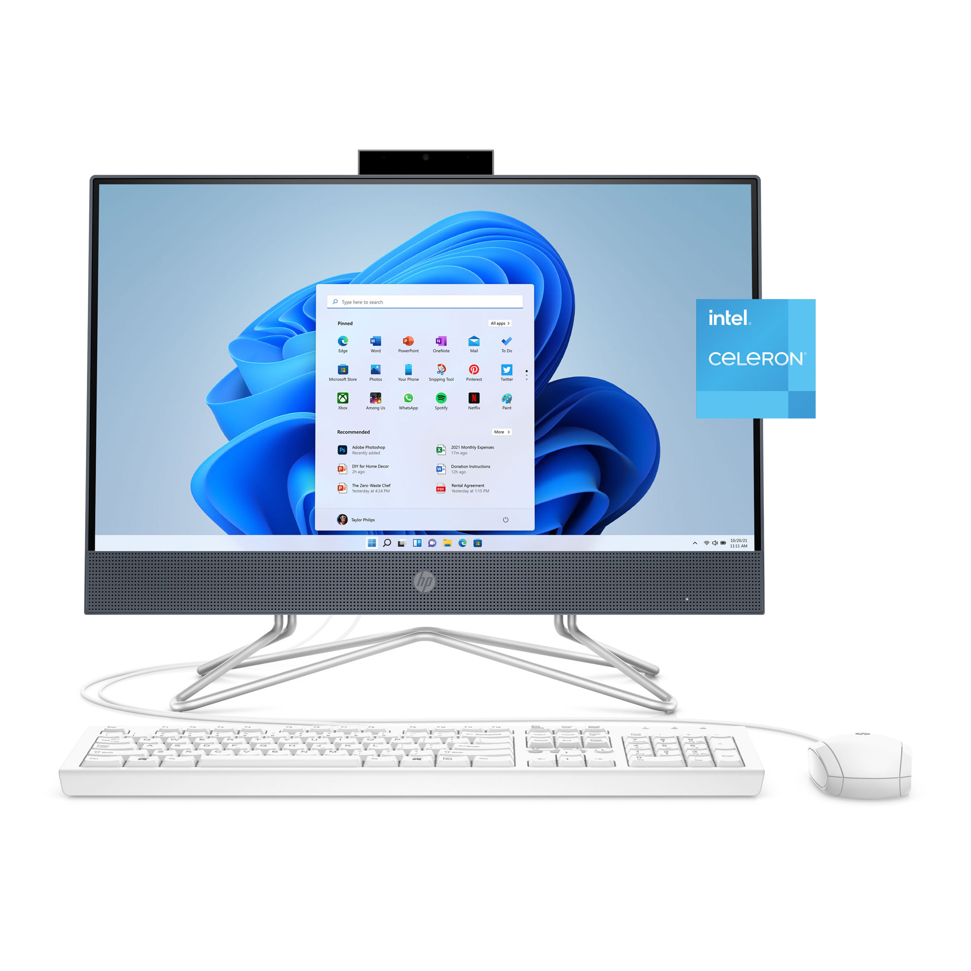HP All-in-One Desktop 22", Intel Celeron G5900T, 4GB RAM, 256GB SSD, Blue, Windows 11 Home, 22-df0013w - image 1 of 2