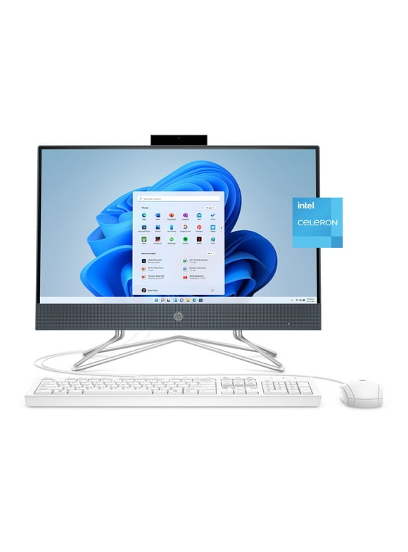 HP All-in-One Desktop 22", Intel Celeron G5900T, 4GB RAM, 256GB SSD, Blue, Windows 11 Home, 22-df0013w