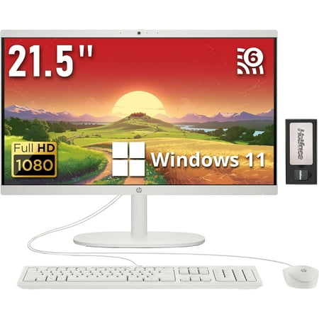 HP All-in-One Desktop Computer, 21.5" FHD Display, Intel Celeron J4025 Processor, 8GB RAM, 416GB Storage (256GB SSD + 160GB Docking Station Set), HD Privacy Camera,Wired Keyboard&Mouse, Win 11, White