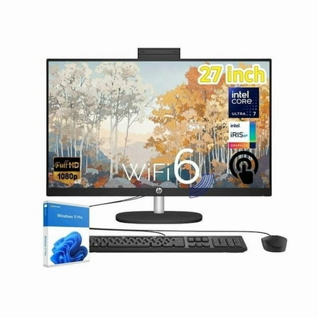 HP All in One Desktop Computer 27" FHD Touchscreen, Intel Core Ultra 7 155U, 64GB DDR5 RAM, 2TB SSD, Wi-Fi 6, Windows 11 Pro ,Jet black