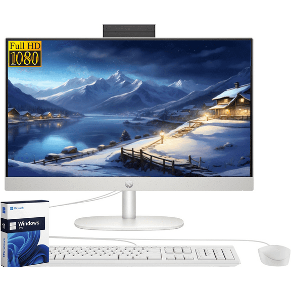 HP All-in-One Desktop PC Computer - 23.8" FHD Display, AMD Athlon Silver 7120U, 8GB RAM, 512GB SSD, Windows 11 Pro, AMD Radeon Graphics
