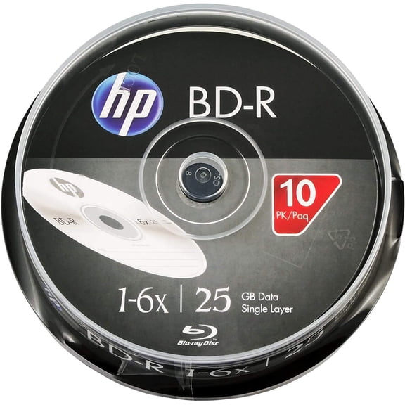 HP BD-R 6x Blu-ray Discs, 25GB - 10 Disc Cake Box (Blu-ray)
