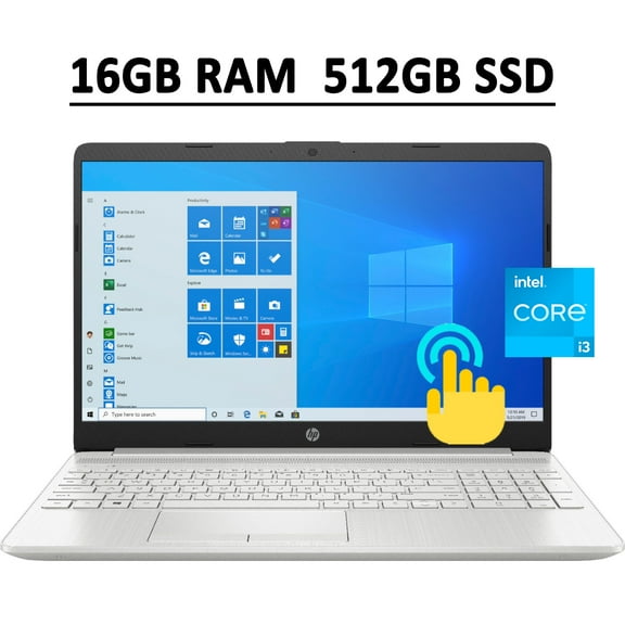 HP Business 15 Laptop Computer 15.6" Diagonal HD Touchscreen 11th Gen Intel Core i3-1115G4 16GB RAM 512GB SSD Intel UHD Graphics USB-C HDMI WiFi Card Reader Win10 (Natural Silver)