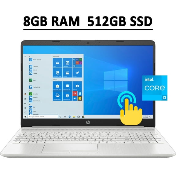 HP Business 15 Laptop Computer 15.6" Diagonal HD Touchscreen 11th Gen Intel Core i3-1115G4 8GB RAM 512GB SSD Intel UHD Graphics USB-C HDMI WiFi Card Reader Win10 (Natural Silver)