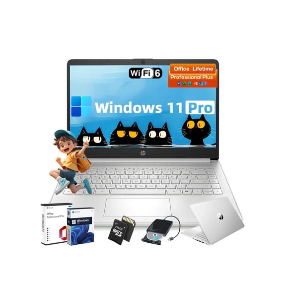 HP Business Student Laptop Computer - Windows 11 Pro & Microsoft Office Lifetime | 14 inch HD | AI-Powered, 12 Hr Batter N-Serious Laptop| 16GB RAM, 128GB UFS, 256GB Extend Micro SD | Silver