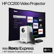 HP CC200 FHD LCD LED Projector with Roku Express Streaming Player and 84 Mobile Projection Screen