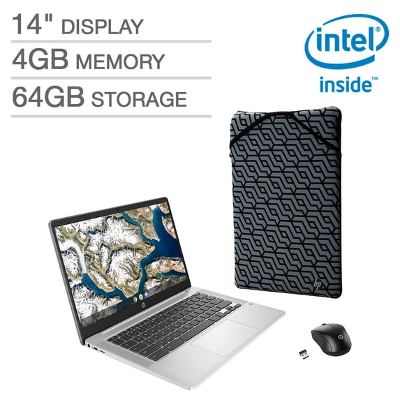 HP Chromebook 14" FHD Laptop, Intel Celeron N4000, 4GB RAM, 64GB HD, Chrome OS, Silver