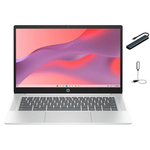 HP Chromebook 14 inch Laptop, Intel Processor N200, 4GB DDR5 RAM, 128GB UFS, Wi-Fi6, Bluetooth, Chrome OS, Glacier Silver with Mazepoly Accessories
