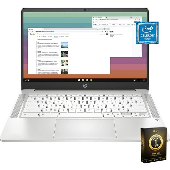 (Open Box) HP Chromebook 14ANA0240NR 14" Touchscreen Laptop, 4GB RAM/64GB SSD, Ceramic White with 1 Year CPS Premium Warranty Pack