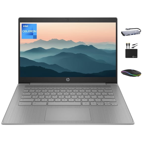 HP Chromebook 2025 Premium 14" HD Laptop Computer Light Slim Business, 4-Core Intel Processor, 4GB RAM, 192GB Storage (64GB eMMC+128GB Card), WiFi, Webcam, Long Battery, Chrome OS +MarxsolAccessory