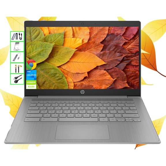 HP Chromebook Laptop Computer, 14" HD Display Chromebook Laptops, Intel Celeron CPU, 4GB RAM|128GB(64GB eMMC+64GB Card), Wi-Fi, Webcam, Chrome OS, Long Battery Life, for Student|Business, LE Bundle