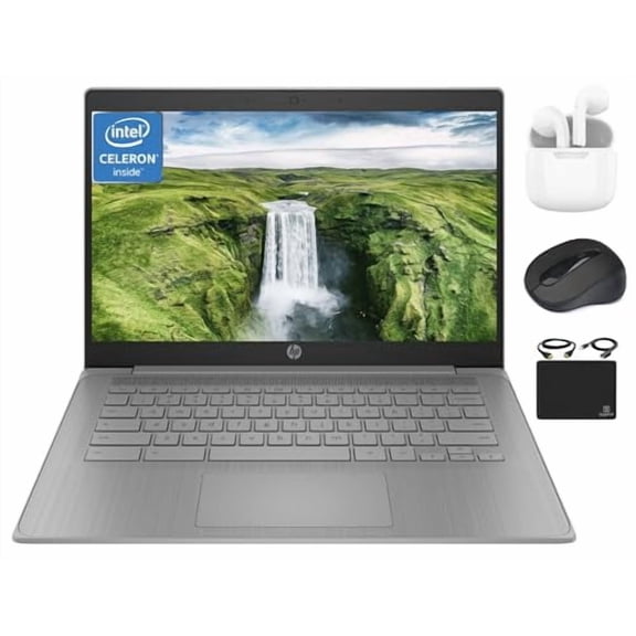 HP Chromebook Thin Laptop Student Business 2024, 14" HD Display, Quad-Core Intel Celeron N4120 Processor, 4GB RAM, 64GB eMMC, HD Webcam, WiFi, Long Battery, Chrome OS +HubxcelAccessory Gray