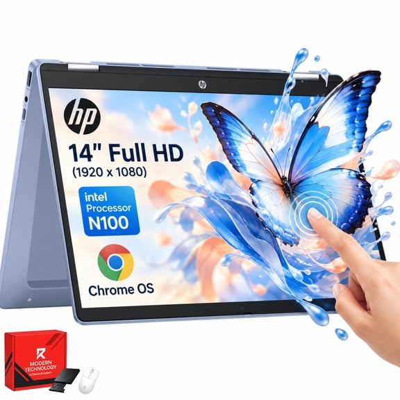 HP Chromebook x360 14 inch FHD IPS Touch 2-in-1 Laptop, Intel N100, 4GB RAM, 64GB eMMC, Sky Blue