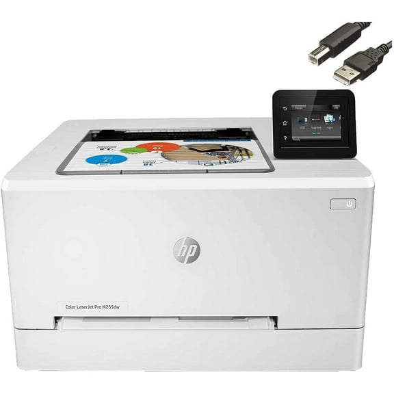 HP Color Laserjet Pro M255dw Wireless Laser Printer-Remote Mobile Print, Auto 2-Sided Printing22 ppm, 250-SheetCompatible with Alexa, White-Bundle with Cefesfy Printer Cable
