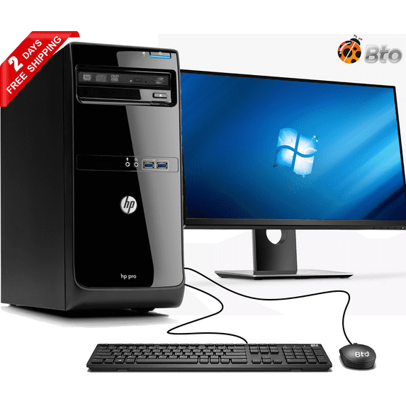 HP Compaq Pro Desktop Tower Computer, Intel Core i5-3470 3rd Gen. 3.2GHz Processor, 16GB Ram, 128GB M.2 SSD, 500GB HDD, New 19 inch LCD, Keyboard and Mouse, WiFi, Windows 10 Pro PC (Refurbished)