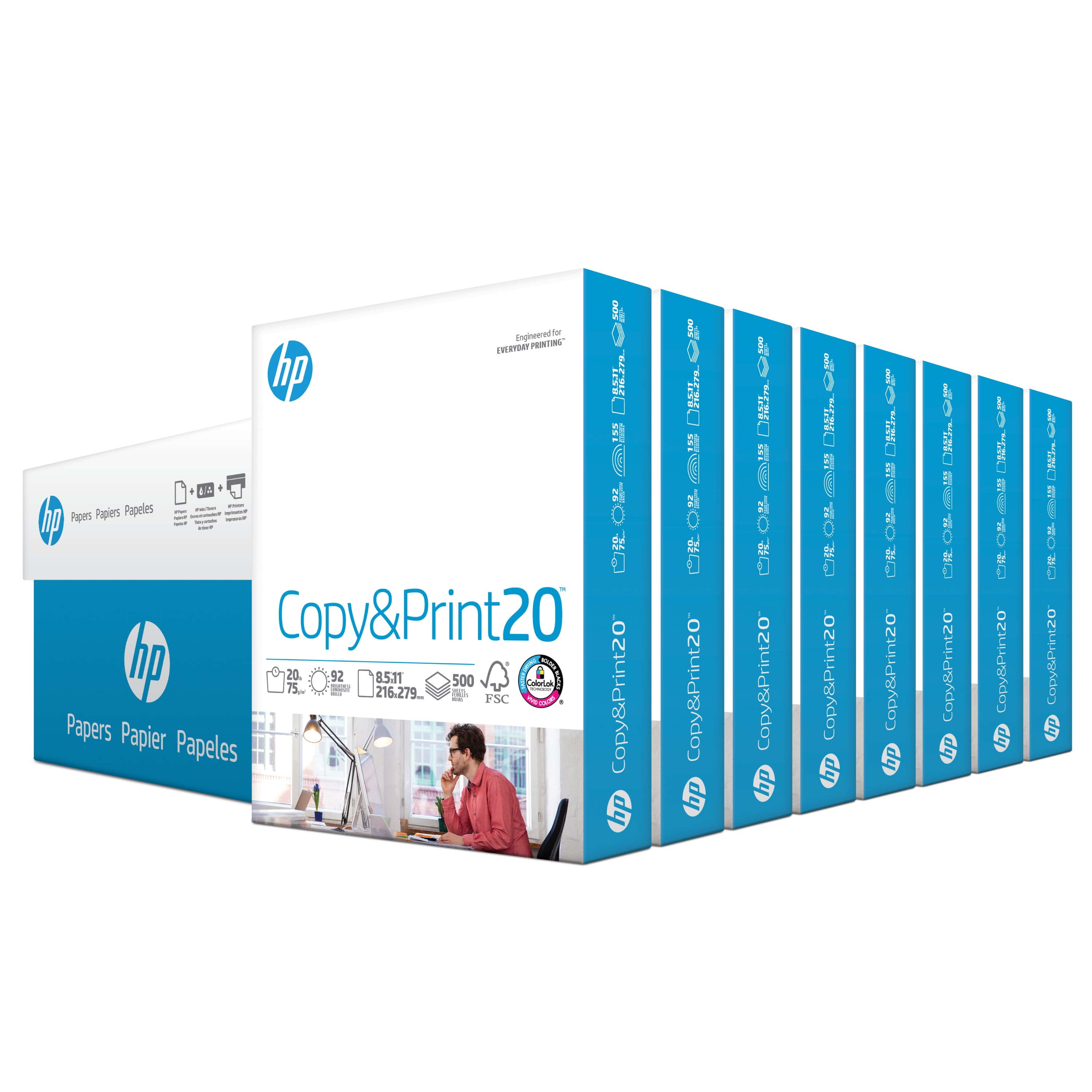 HP Home & Office Copy Paper 92 Brightness 20 lb. 8 1/2 x 11 8 Reams 4000 Sheets/Carton