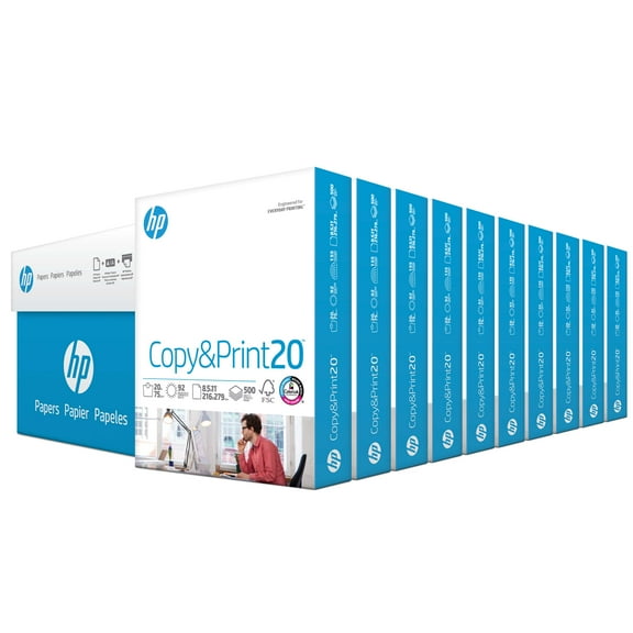 HP Copy&Print20, 8.5" x 11", 20 lb, 92 Bright White, 10 Reams (5,000 Sheets)
