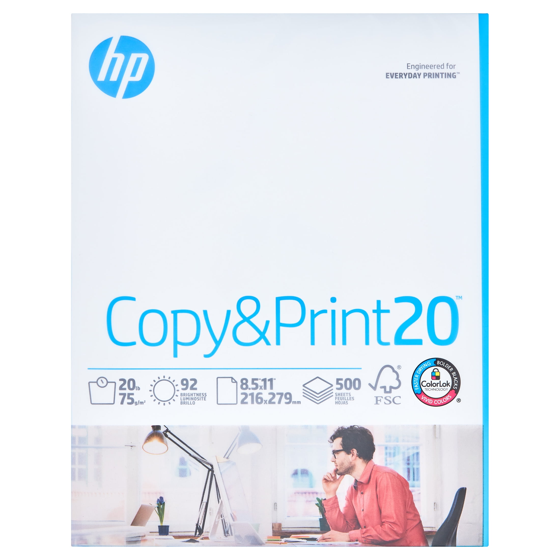 HP Printer Paper, Office20, 8.5 x 11, 3 Hole Punch, 92 Bright, 500 Sheets /  1 Ream (113102R) Made In The USA