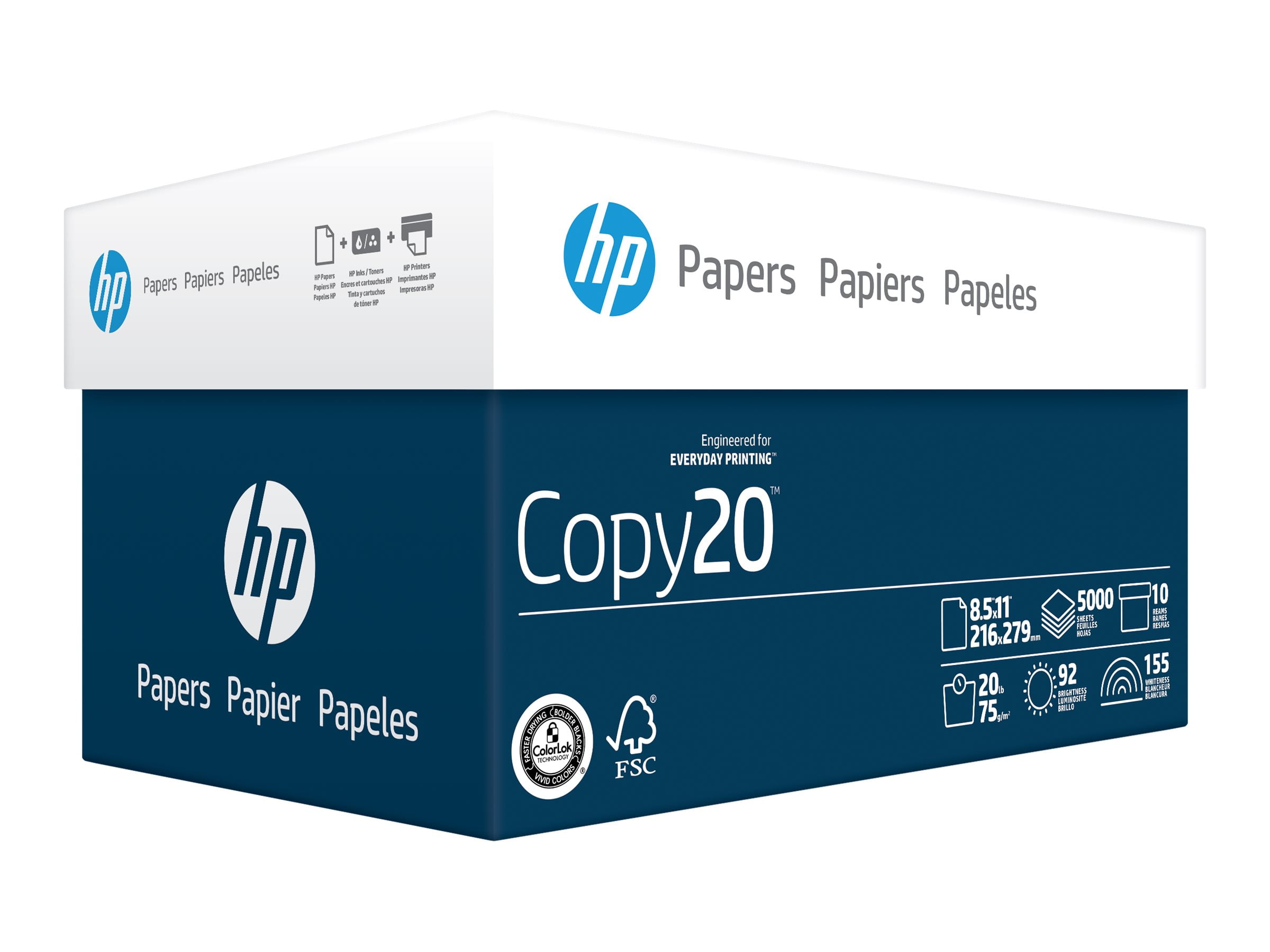 HP Copy20 - White - Letter A Size (8.5 in x 11 in) - 75 g/m - 20 lbs - 500 sheet(s) carton - multipurpose paper (pack of 10)
