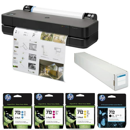 HP DesignJet T230 24" Wireless Large Format Color Thermal Inkjet Plotter Printer, 2025 Edition, Bundle with 3x Color and 80ml Black Ink Pack, Matte Bond Inkjet Paper Roll