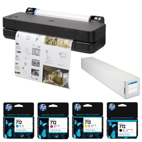 HP DesignJet T230 24" Wireless Large Format Color Thermal Inkjet Plotter Printer, 2025 Edition, Bundle with Color and 38ml Black Ink Pack, Matte Bond Inkjet Paper Roll