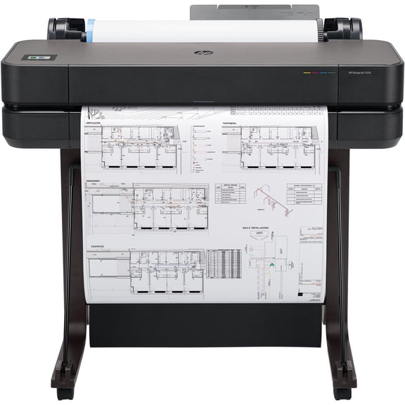 HP DesignJet T630 Large Format 24-inch Plotter Printer w Auto Sheet Feeder, Media Bin, & Stand