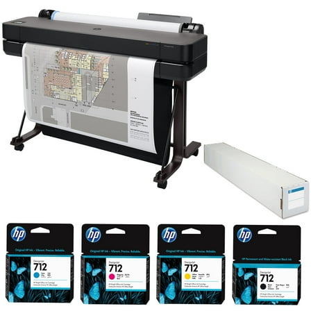 HP DesignJet T630 36" Wireless Large Format Color Thermal Inkjet Plotter Printer, 2025 Edition, Bundle with Color and 38ml Black Ink Pack, Matte Bond Inkjet Paper Roll