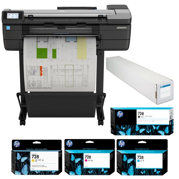 HP DesignJet T830 Wireless 24" Large Format Multifunction Color Inkjet Plotter Printer, Bundle with Color and 300ml Black Ink Pack, Matte Bond Inkjet Paper Roll