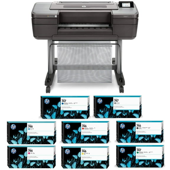 HP DesignJet Z9+ 24" Large Format PostScript Inkjet Printer, Bundle with Color and Black Ink Pack