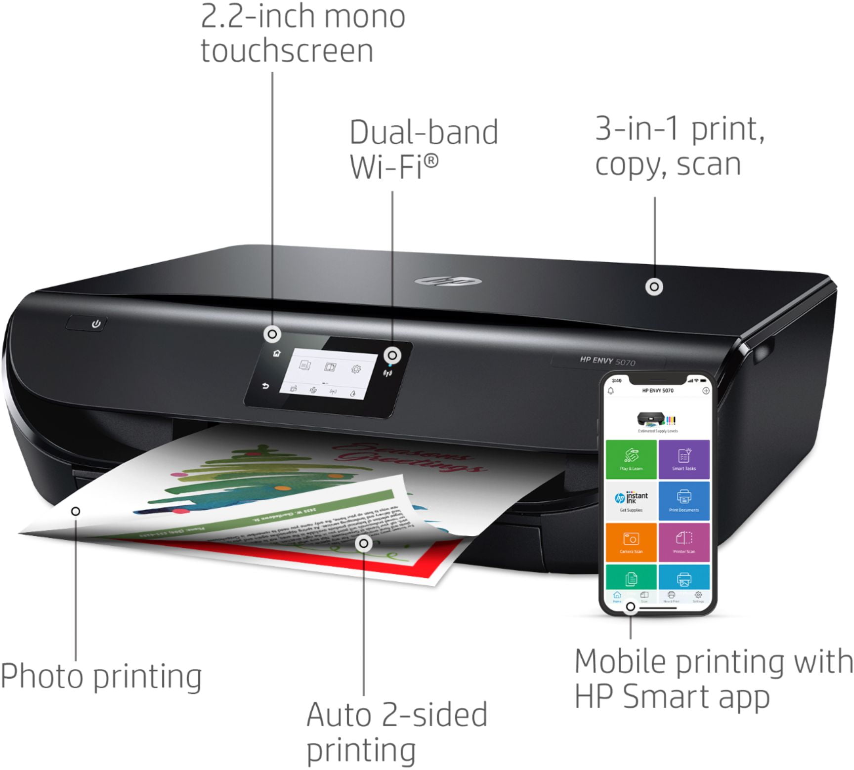 H - P Envy Inspire 7220e Wireless Color All-in-One Printer with HP+  (327B0A), Print&Copy&Scan, 2.7 Color TS, Auto 2-Sided, 15ppm, USB, Wi-Fi,  File Folders 