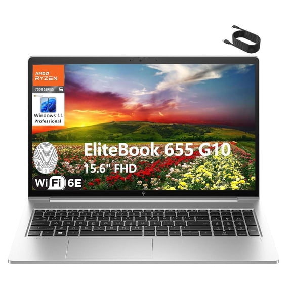 HP EliteBook 655 G10 15.6" FHD Business Laptop Computer, Hexa-Core AMD Ryzen 5 7530U (Beat i7-1355U), 64GB DDR4 RAM, 4TB PCIe SSD, WiFi 6E, Bluetooth 5.3, Fingerprint Reader, Windows 11 Pro